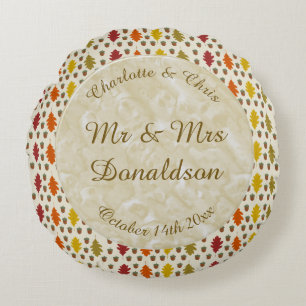 Coussins Ronds Feuilles de chêne et Acorns Automne Mariage d'auto