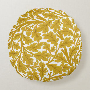 Coussins Ronds Feuilles de chêne William Morris, jaune et blanc d