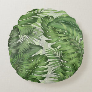 Coussins Ronds Feuilles de jungle tropicale : arrière - plans flo