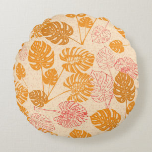 Coussins Ronds Feuilles de monastères tropicaux. dessin silhouett