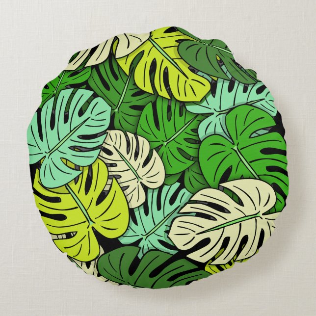 Coussins Ronds Feuilles de Monstera #3 (Dos)
