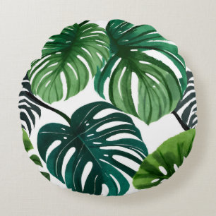 Coussins Ronds Feuilles de Monstera Botanique Aquarelle Moderne