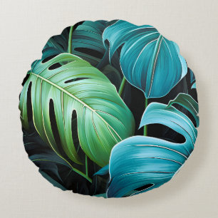 Coussins Ronds Feuilles de Monstera Botanique Feuillage Jungle Tr