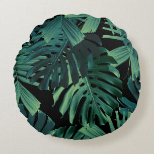 Coussins Ronds Feuilles de nuit de jungle Monstera tropicale 1
