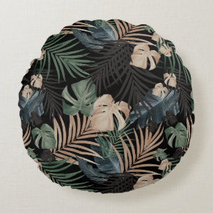Coussins Ronds Feuilles de nuit de la Jungle tropicale 13 - Répét