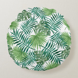 Coussins Ronds Feuilles de palmier botaniques vertes modernes