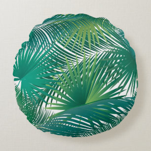 Coussins Ronds Feuilles de palmier tropical motif tendance aquare