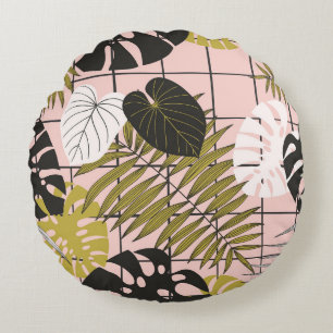 Coussins Ronds Feuilles de palmiers tropicaux, été élégant.