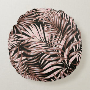 Coussins Ronds Feuilles de palmiers tropicaux, jungle. Patte flor