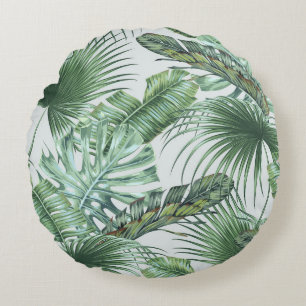 Coussins Ronds Feuilles de palmiers tropicaux, monstère, feuille