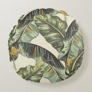 Coussins Ronds Feuilles de palmiers tropicaux, vintag sans soudur