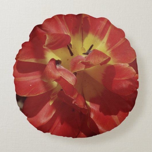 Coussins Ronds Feuilles de Tulipe Rouge (Devant)