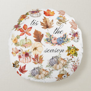 Coussins Ronds Feuilles Florales de Citrouille d'Automne Art