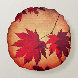 Coussins Ronds Feuilles japonais de l'érable et chute de script