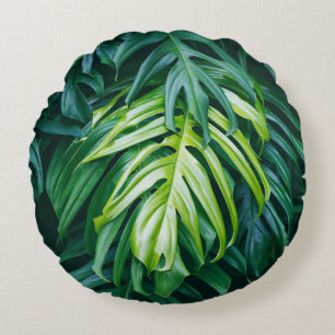 Coussins Ronds Feuilles tropicaux : arrière - plan de nature somb