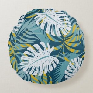 Coussins Ronds Feuilles tropicaux colorés, modèle abstrait origin