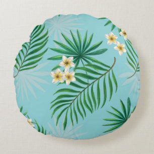 Coussins Ronds Feuilles tropicaux et fleurs