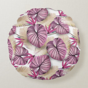 Coussins Ronds Feuilles tropicaux rose