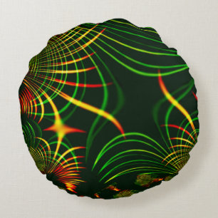 Coussins Ronds Feuilles virtuels verts, courbes jaunes "couleur f