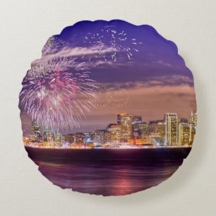 Coussins Ronds Feux d'artifice de nouvelle année de San Francisc