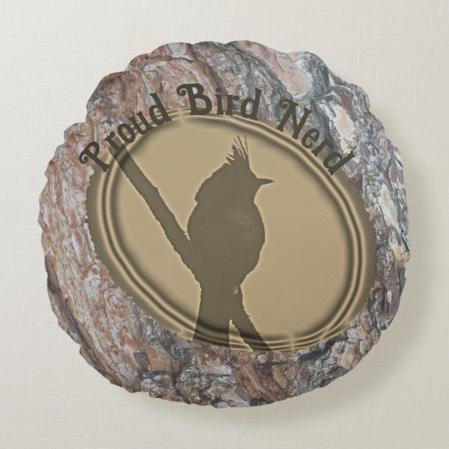 Coussins Ronds Fier Oiseau Nerd Silhouette Rustique Oiseau Abstra (Devant)