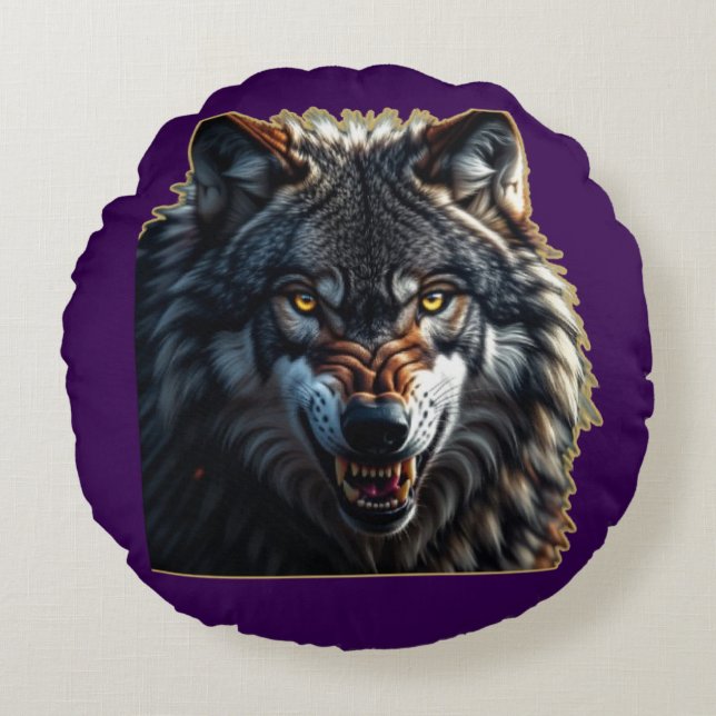 Coussins Ronds Fierce Wolf – Symbol of Strength and Freedom (Devant)