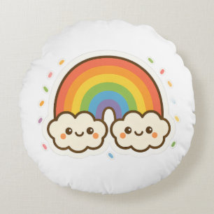 Coussins Ronds Fierté arc-en-ciel colorée Kawaii