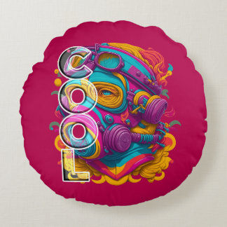 COUSSINS RONDS FIGURE FURISTIQUE AVEC MASQUE GAZ.