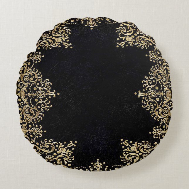 Coussins Ronds Filigrané noir et or tombé (Devant)