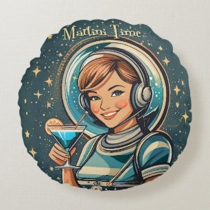 Coussins Ronds Fille Astro Rétro Futuriste Temps Martini