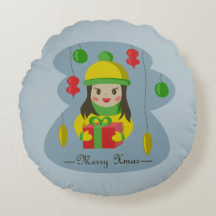 Coussins Ronds Fille avec boîte cadeau de Noël