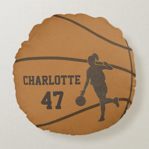 Coussins Ronds Fille de basket-ball personnalisée autour du