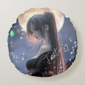 Coussins Ronds Fille de fantasy sombre / Esthétique