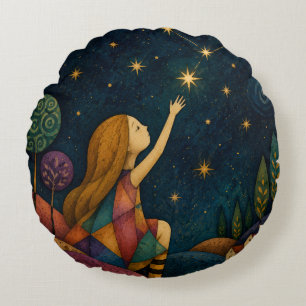 COUSSINS RONDS FILLE FANTAISISTE ATTRAPANT LES ÉTOILES