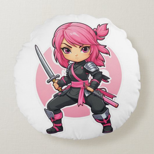Coussins Ronds Fille Ninja rose (Devant)