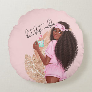 Coussins Ronds Fille pailletée fausse café Cheveux Rose Pink