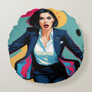 Coussins Ronds Fille stylée Cyberpunk Pop Art