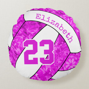 Coussins Ronds filles coutume fuchsia rose fuchsia volleyball bla