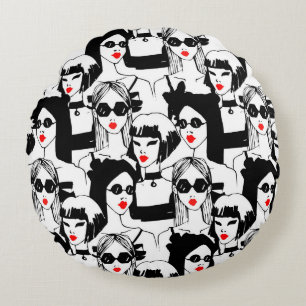 Coussins Ronds Filles de mode, modèle, lunettes de soleil, motif
