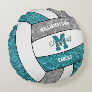 Coussins Ronds Filles turquoise gris volley-ball équipe couleurs