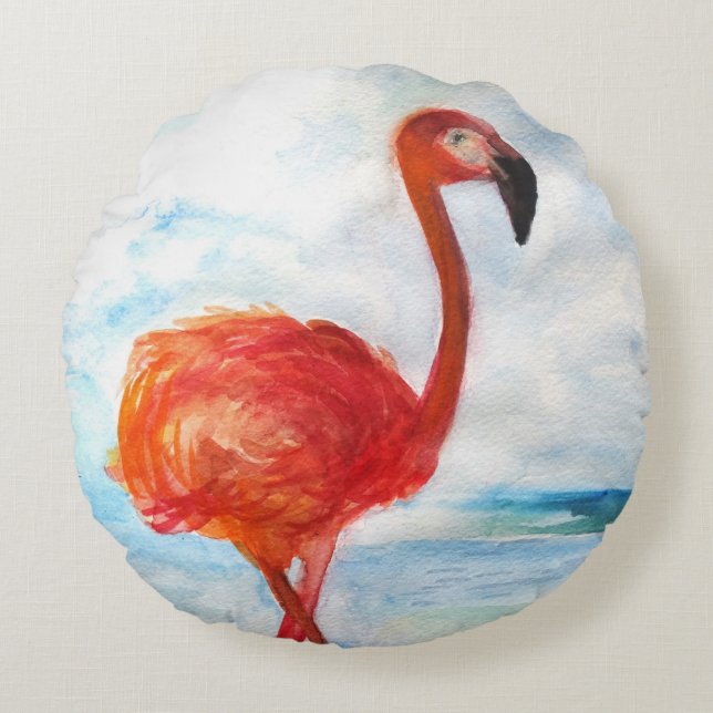 Coussins Ronds Flamant rose Aquarelle Arrondi Oreiller (Devant)