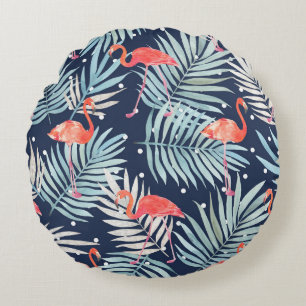 Coussins Ronds Flamant rose Aquarelle : Pink Tropical Elegance.