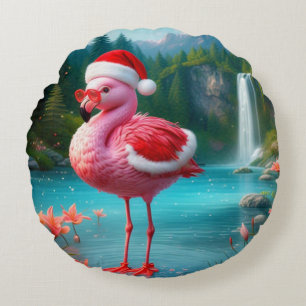 Coussins Ronds Flamant rose de Noël Comme Père Noël-47475