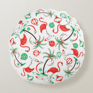 Coussins Ronds Flamant rose de Noël rouge Multi