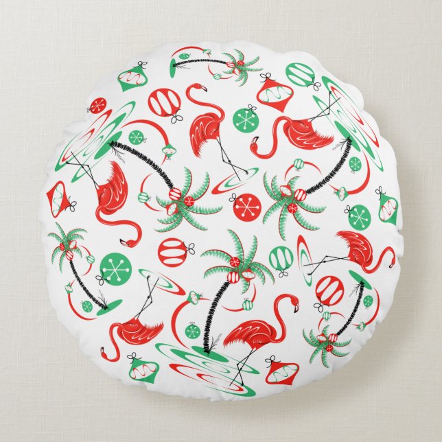 Coussins Ronds Flamant rose de Noël rouge Multi (Devant)