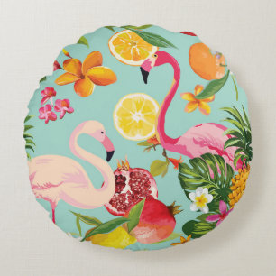 Coussins Ronds Flamant rose des fruits tropicaux Motif Vintage