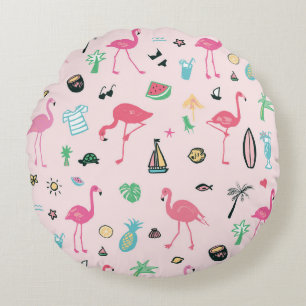 Coussins Ronds Flamant rose été : Vibrant Motif d'oiseaux