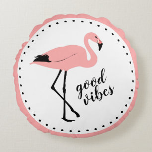Coussins Ronds Flamant rose Good Vibes Rose noir mou oreiller
