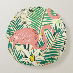 Coussins Ronds Flamant rose Palm Feuilles : Vintage tropical
