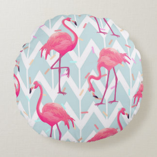 Coussins Ronds Flamants roses gris clair : Vintage tropical.